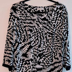Calvin Klein  Black & White Print Dress  3/4  Sleeves  Size 12